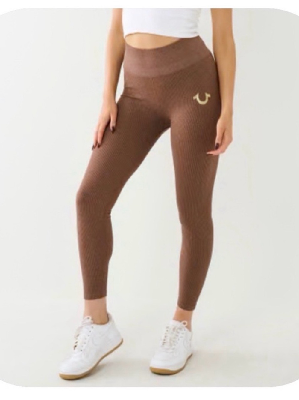 True Religion Ribbed Brown High-Waist Leggings with Shimmer